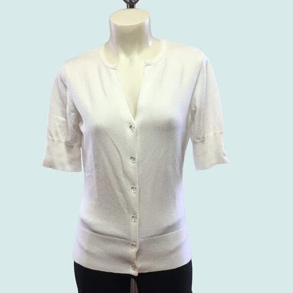 KERSH White Button Up Short Sleeve Cardigan Size Small - Picture 1 of 9